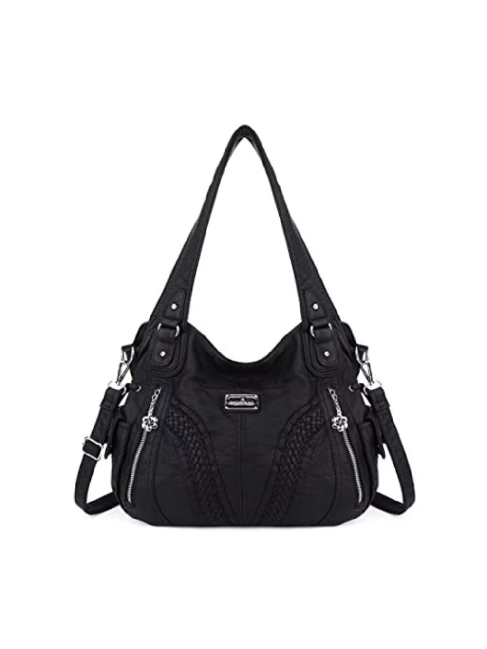 Washed PU Leather Satchel Top-Handle Shoulder Bag Waterproof